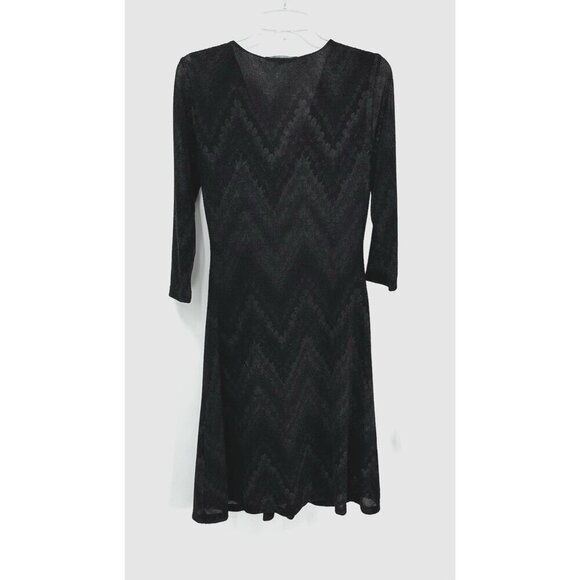 ILSE JACOBSEN HORNBAEK dress a line knit v neck stretch 3/4 sleeve black M - Picture 5 of 7